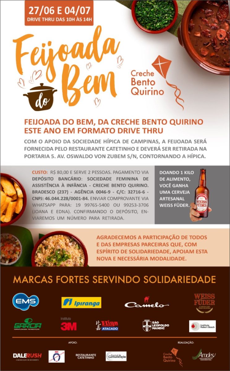 Creche Bento Quirino em Campinas realiza Feijoada do Bem por drive thru