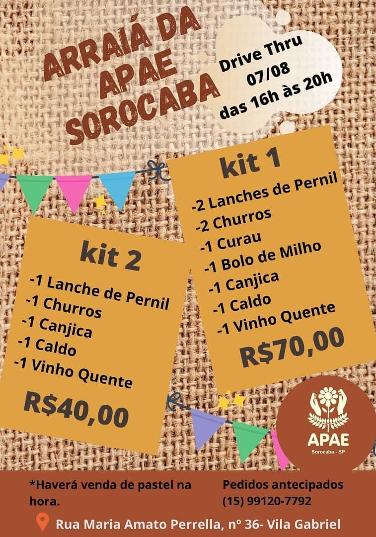 2º Arraiá Drive-thru beneficente da APAE Sorocaba acontece dia 7 de agosto