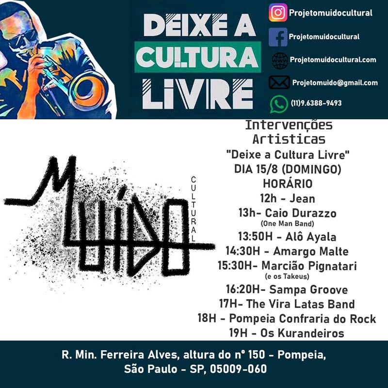 Deixe a Cultura Livre: evento do Muído Cultural ocorre neste domingo em SP