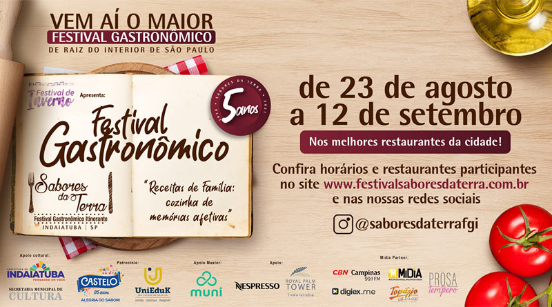 Festival Gastronômico Sabores da Terra começa dia 23 de agosto em Indaiatuba