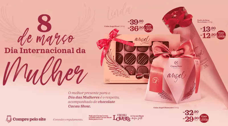 Dia Internacional da Mulher: Cacau Show divulga dicas de presentes