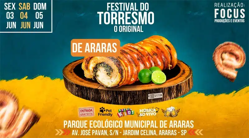 Festival do Torresmo de Araras ocorre entre os dias 3 e 5 no Parque Ecológico