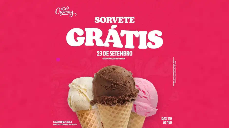 Ice Creamy celebra Dia Nacional do Sorvete distribuindo casquinhas de graça pelo Brasil