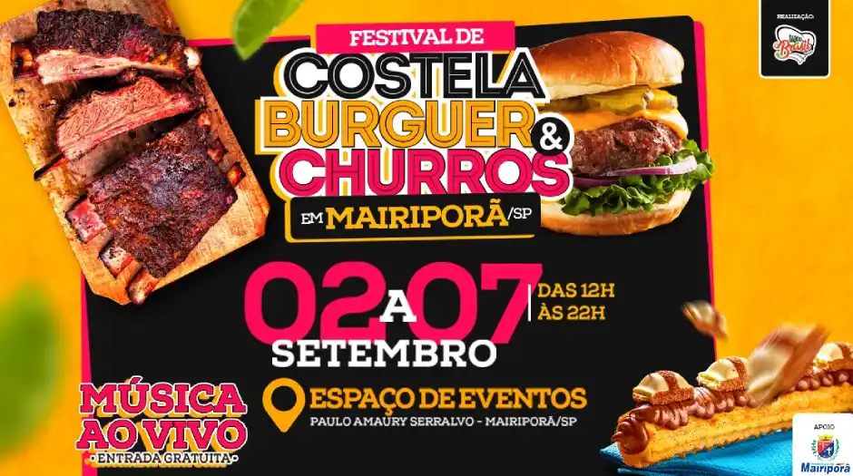 Mairiporã sedia Festival de Costela, Burguer e Churros a partir de sexta