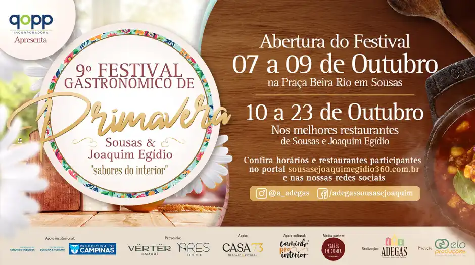Festa de Abertura do 9º Festival Gastronômico de Primavera de Sousas e Joaquim Egídio acontece neste fim de semana