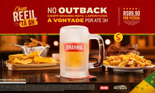 Em clima de Copa, Outback e Brahma lançam refil de chopp e aperitivos à vontade