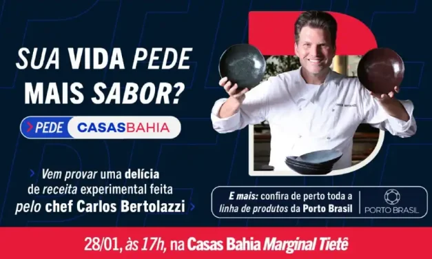 Casas Bahia Marginal Tietê sedia oficina gastronômica com o chef Carlos Bertolazzi neste sábado